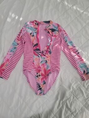 Jessica Simpson Pink Floral Zip-Front One-Piece Swimsuit/ Rash Guard